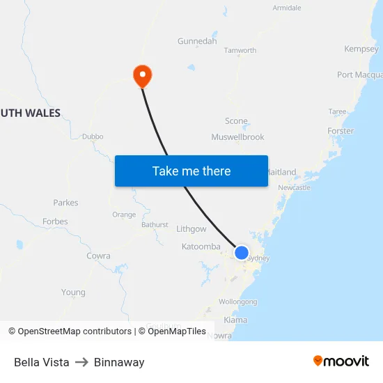Bella Vista to Binnaway map