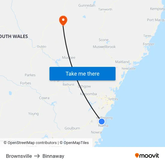 Brownsville to Binnaway map