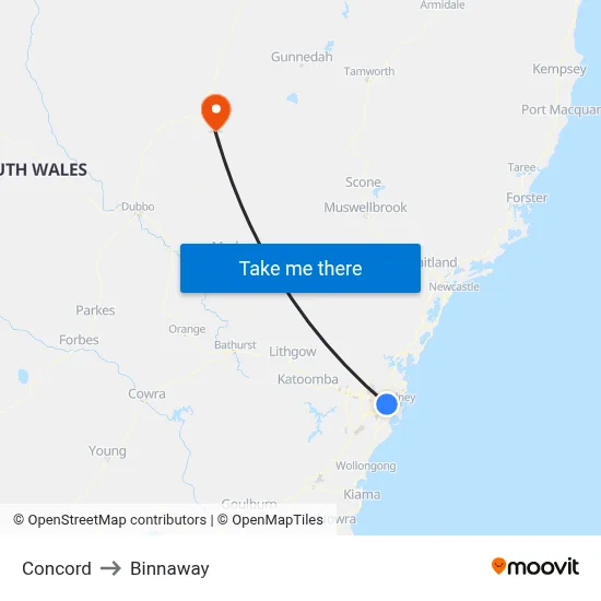 Concord to Binnaway map