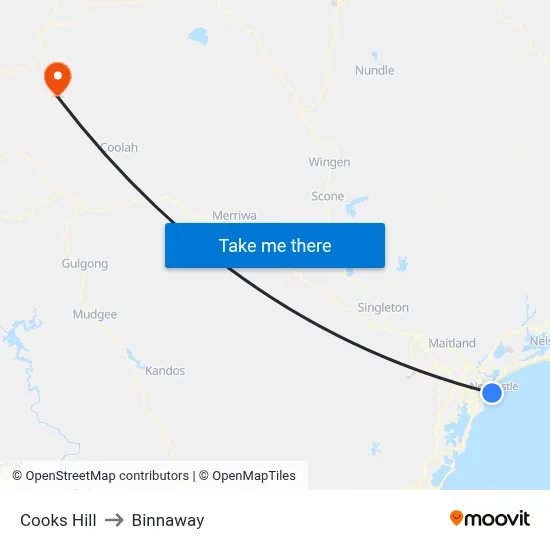 Cooks Hill to Binnaway map