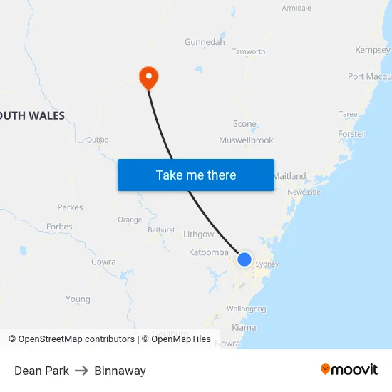 Dean Park to Binnaway map