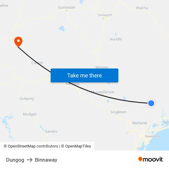 Dungog to Binnaway map