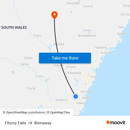 Fitzroy Falls to Binnaway map