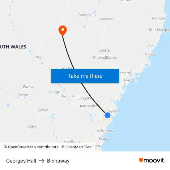 Georges Hall to Binnaway map