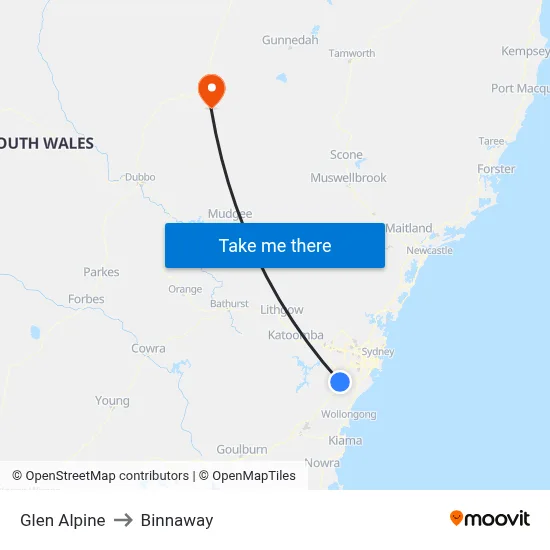 Glen Alpine to Binnaway map