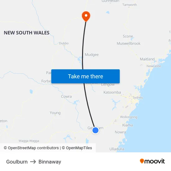 Goulburn to Binnaway map