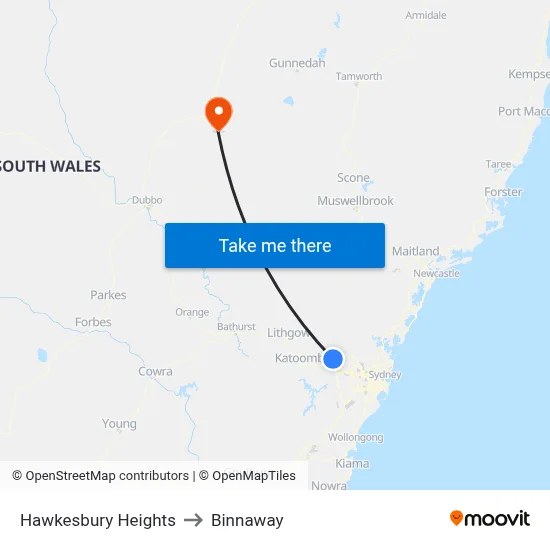 Hawkesbury Heights to Binnaway map
