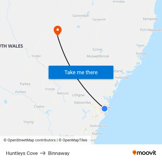 Huntleys Cove to Binnaway map