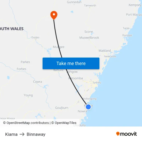 Kiama to Binnaway map