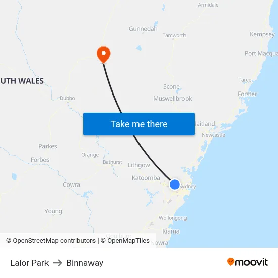 Lalor Park to Binnaway map