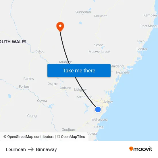 Leumeah to Binnaway map