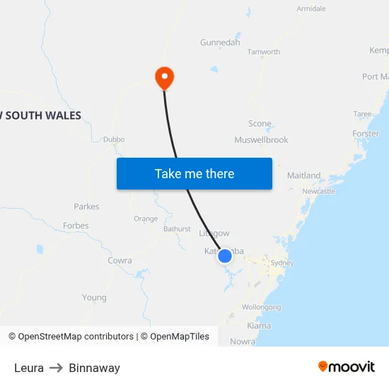 Leura to Binnaway map