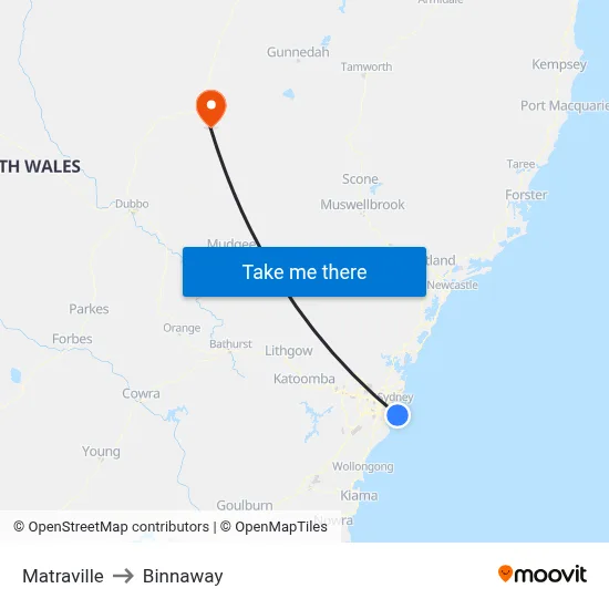 Matraville to Binnaway map