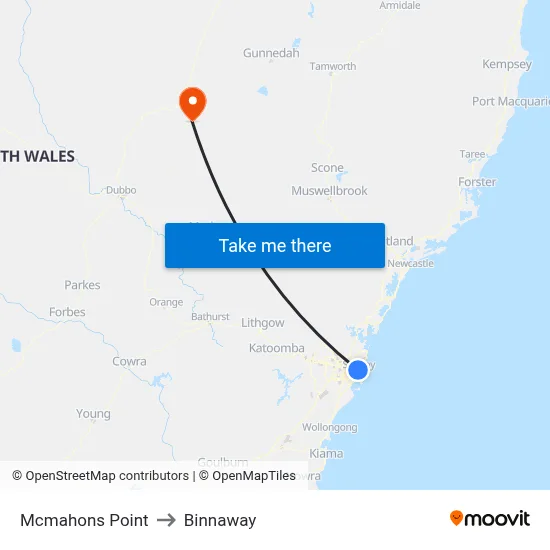 Mcmahons Point to Binnaway map