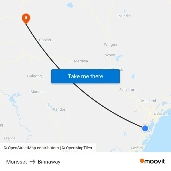Morisset to Binnaway map