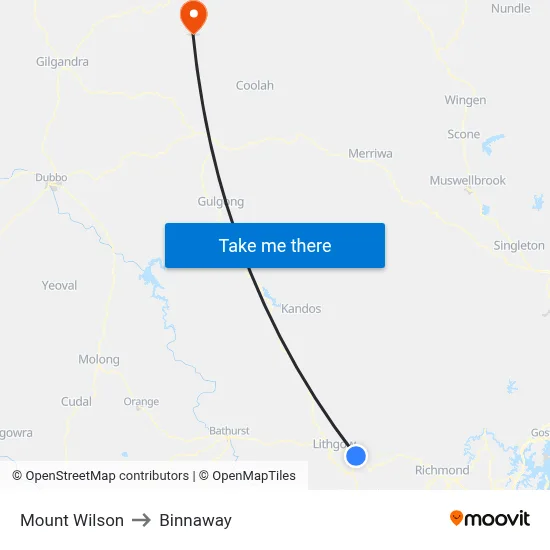 Mount Wilson to Binnaway map