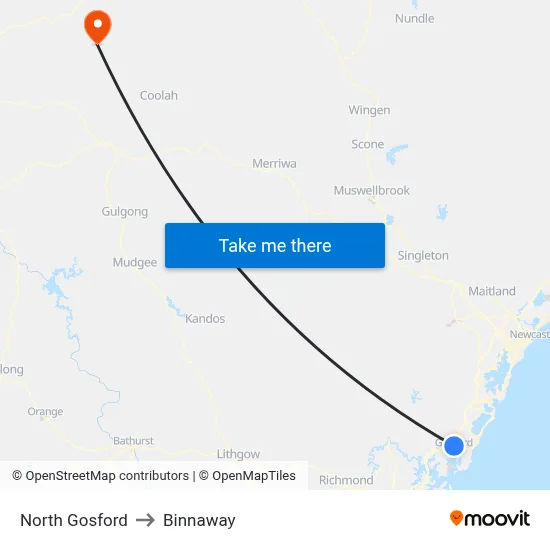 North Gosford to Binnaway map