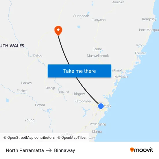North Parramatta to Binnaway map