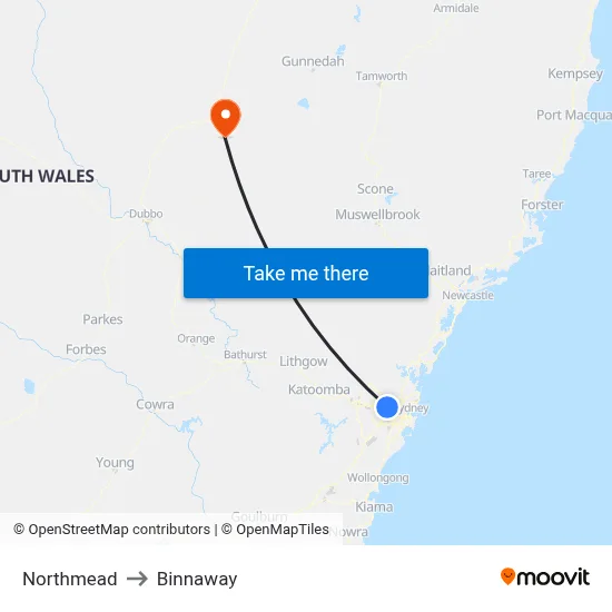 Northmead to Binnaway map