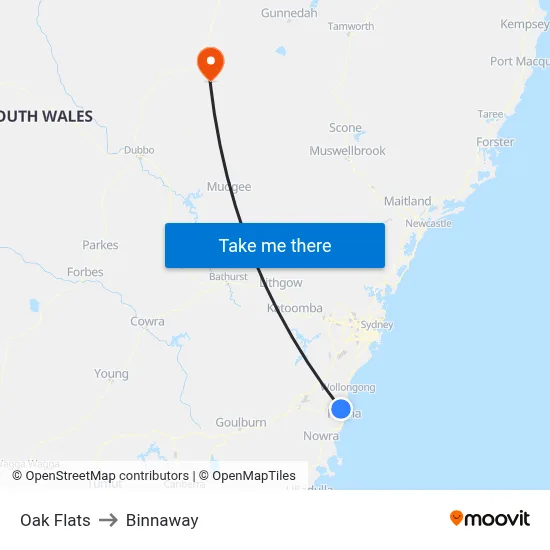 Oak Flats to Binnaway map