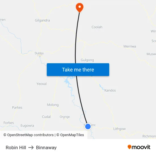 Robin Hill to Binnaway map