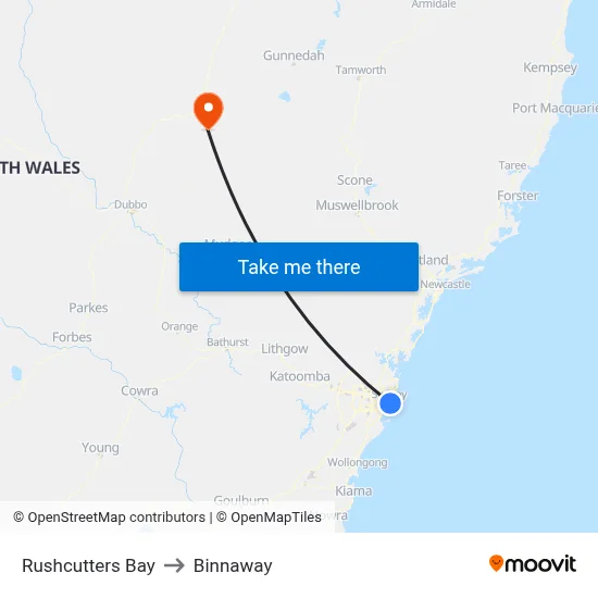 Rushcutters Bay to Binnaway map