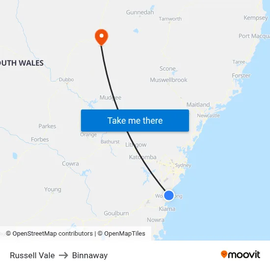 Russell Vale to Binnaway map
