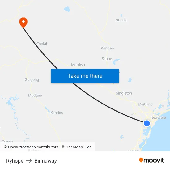 Ryhope to Binnaway map