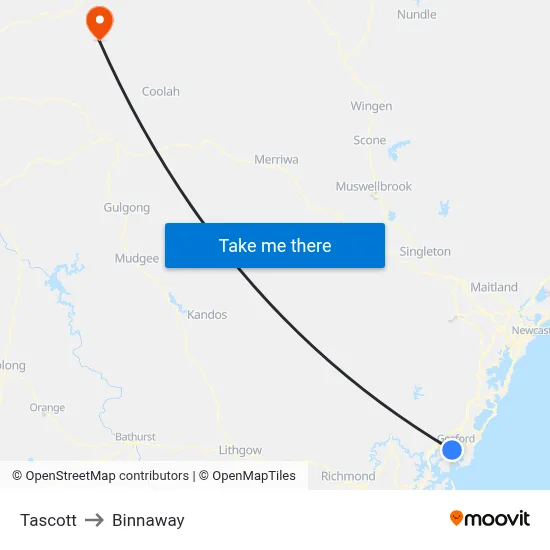 Tascott to Binnaway map
