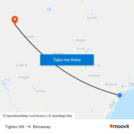 Tighes Hill to Binnaway map