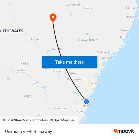 Unanderra to Binnaway map