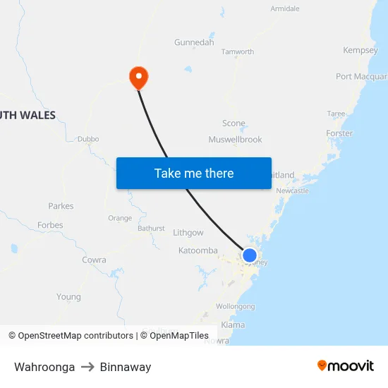 Wahroonga to Binnaway map