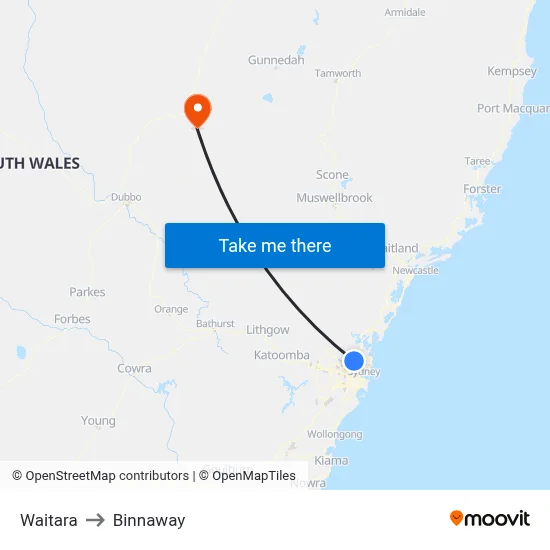 Waitara to Binnaway map