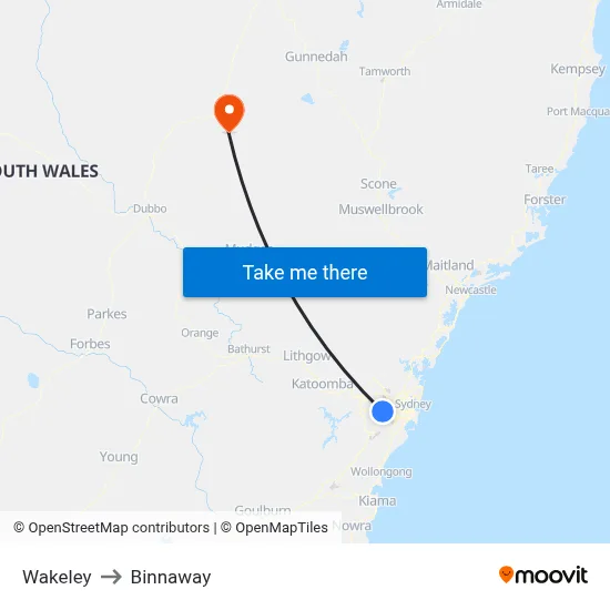 Wakeley to Binnaway map