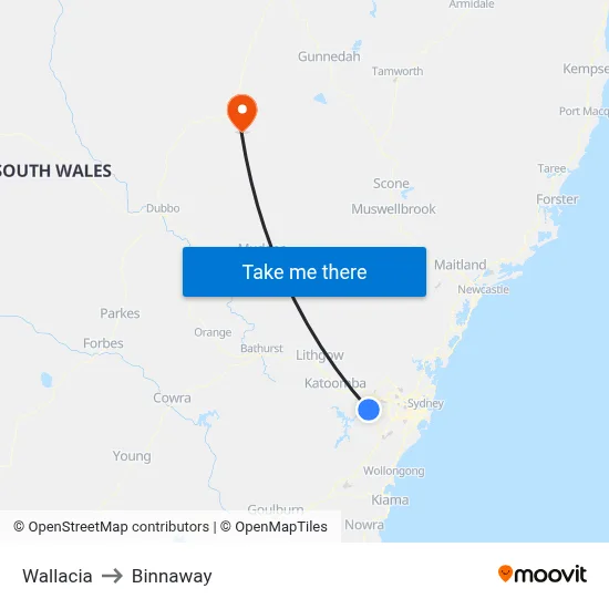 Wallacia to Binnaway map