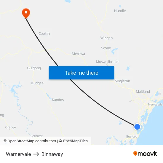 Warnervale to Binnaway map