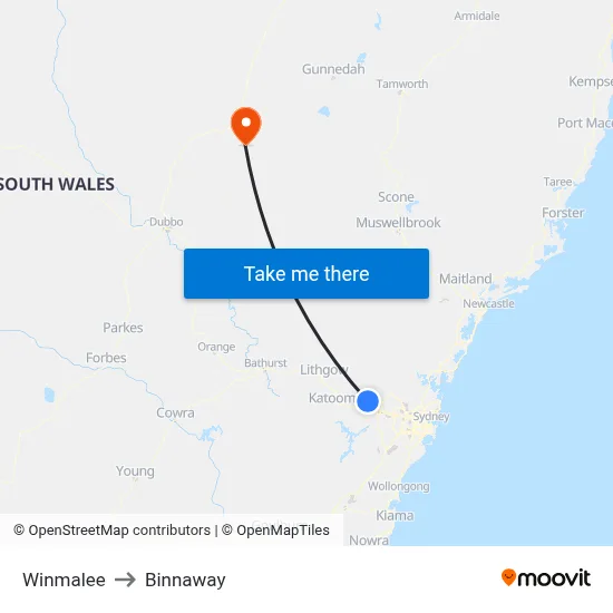 Winmalee to Binnaway map