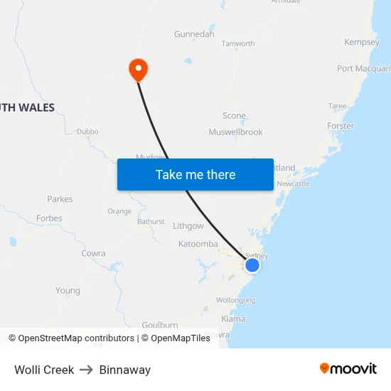 Wolli Creek to Binnaway map