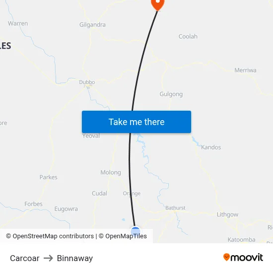 Carcoar to Binnaway map