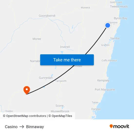 Casino to Binnaway map