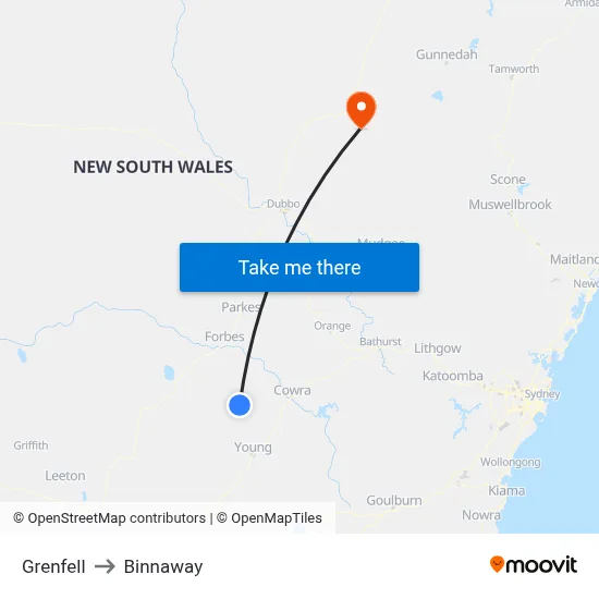 Grenfell to Binnaway map