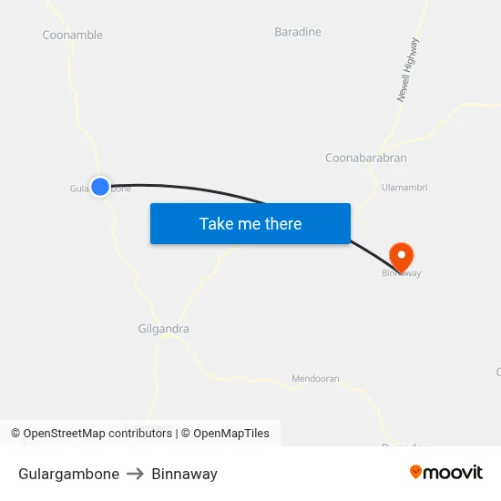 Gulargambone to Binnaway map
