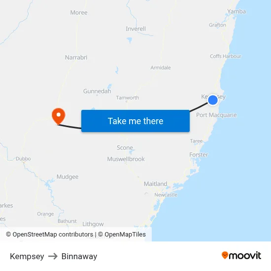 Kempsey to Binnaway map