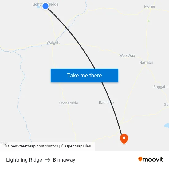Lightning Ridge to Binnaway map