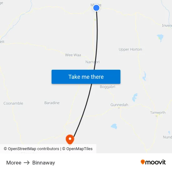 Moree to Binnaway map