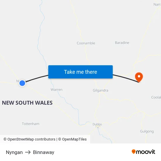 Nyngan to Binnaway map