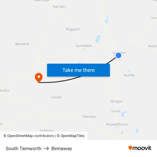South Tamworth to Binnaway map
