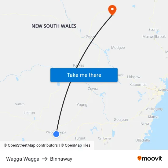 Wagga Wagga to Binnaway map