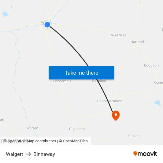 Walgett to Binnaway map