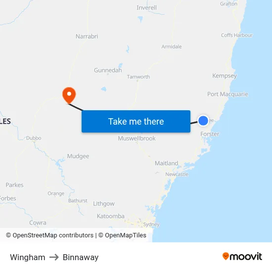 Wingham to Binnaway map